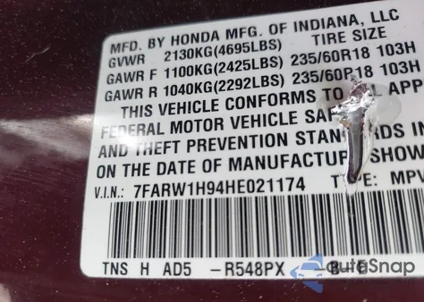 2017 Honda Cr-V Touring из США, поврежденный, VIN 7FARW1H94HE021174